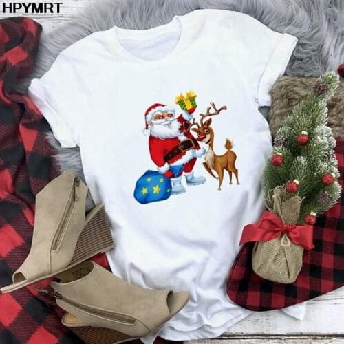 Women 2020 Cartoon Santa Reindeer Print Lady T-shirts Top T Shirt Ladies Womens Graphic Female Tee T-Shirt Merry Christmas gift