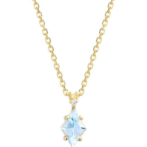 Blue topaz 925 sterling silver necklace for women female pure fresh chain gold necklaces elegant luxury jewelry wedding gifts