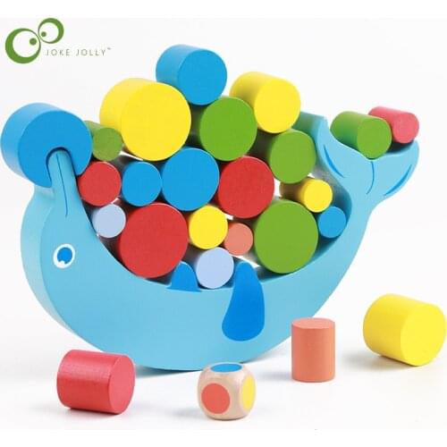 1Set Dolphin Equilibrium Game Wooden Stacking Blocks Balancing Game Sorting Toy Building Early Brain Development for Kids YJN