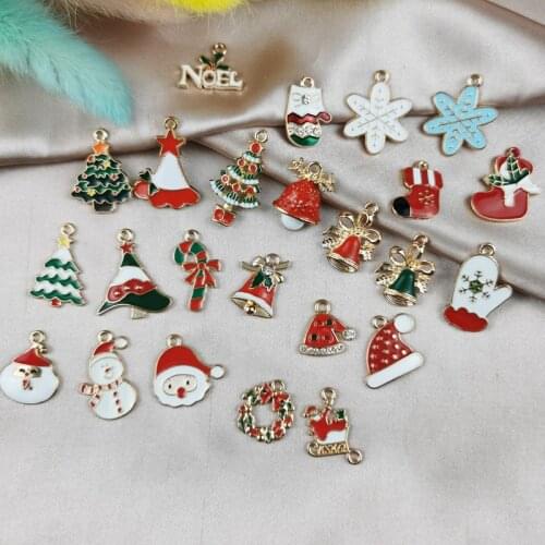 10Pcs Christmas Charms Enamel Pendants Ornaments Xmas Tree Snow Flower Decoration for Bracelet Earrings Necklace DIY Jewelry