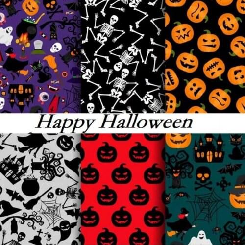 16pcs Happy Halloween Pattern Cotton Material Patchwork Sewing Fabrics Quilt Needlework DIY Cloth