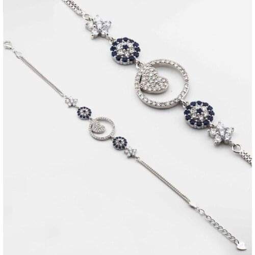 925 Sterling Silver Bracelet with Zircon Stone and Evil Eye Design