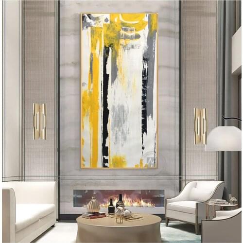 Abstract modern oil painting hand painted canvas decorative wall picture cuadro decorativo living room large yellow original art