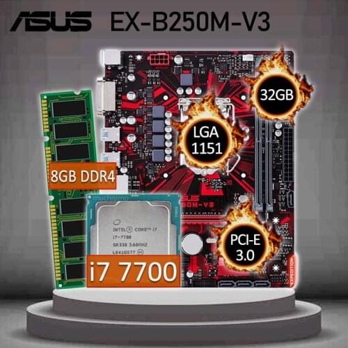 Asus EX-B250M-V3 Gaming Motherboard With Intel Core i7 7700 CPU + 8GB DDR4 Gaming Motherboard Combo i7 DDR4 Intel B250 Placa-mãe