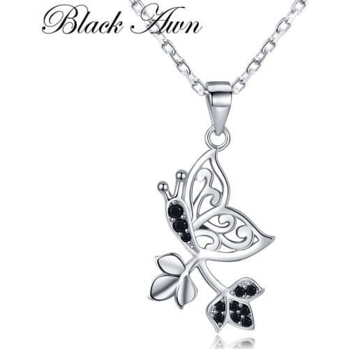 [BLACK AWN] 925 Sterling Silver Necklace for Women Elegant Necklaces Pendants Natural Butterfly Sterling Silver Jewelry K044