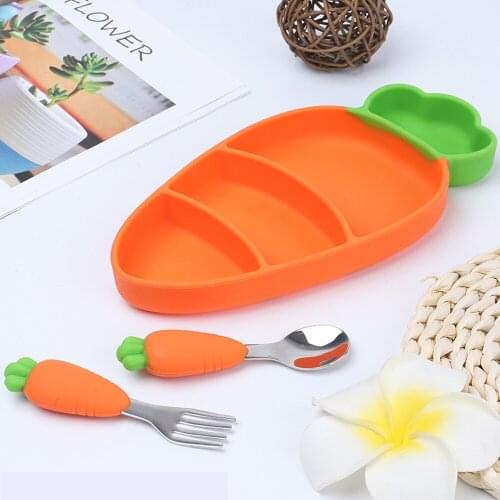 Childrens Feeding Dishes Baby Silicone Bowl Baby Carrot Plate Tableware Set Anti-drop Baby Tableware Set Kids Plate