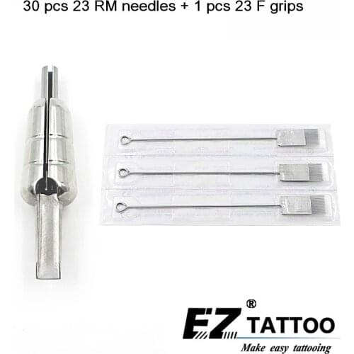 EZ 30 pc Round Magnum Tattoo Needles 23RM with 1 pc Stainless Steel Magnem bullet tubes 23F Tattoo Grip tattoo supply 1 set/lot