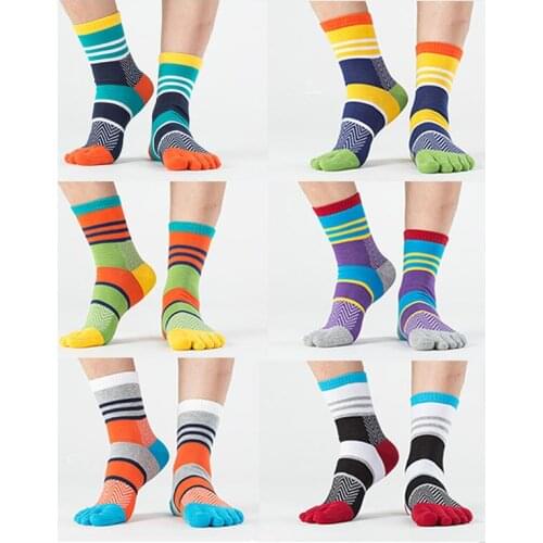 2019 hot Cotton Toe Socks Five Fingers Colorful Breathable Sweat Casual Stripe Socks bamboo fiber Meias High Quality Crew