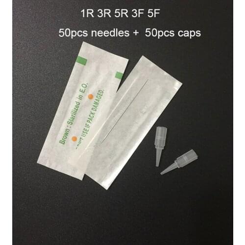50PCS 1R 3R 5R 3F 5F PMU Needles + Needle Tips Disposable Sterilized Professional Tattoo needles for Permanent Makeup Eyebrow