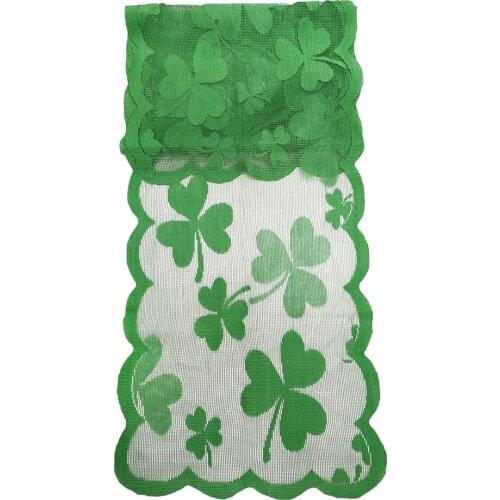 Lace Embroidery Table Runners with Green Irish Shamrock 33x183cm for St Patricks Day Holiday and Spring Decorations JS22