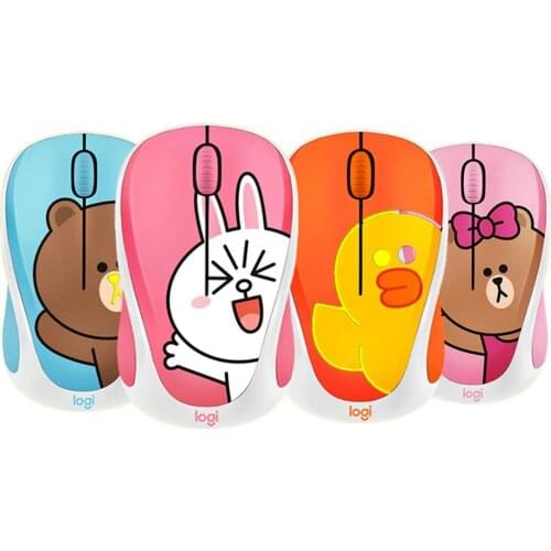 Logitech LINE FRIENDS Wireless Mouse 2.4GHz Mini Cartoon USB Receiver Optical Sensor Office Gaming Mouse without Battery for PC