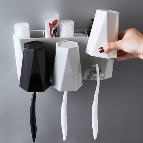 3 cups Multi-function toothbrush Toothpaste holder rack mouth cup home paste wall bathroom wash storage set organizer mx10251029