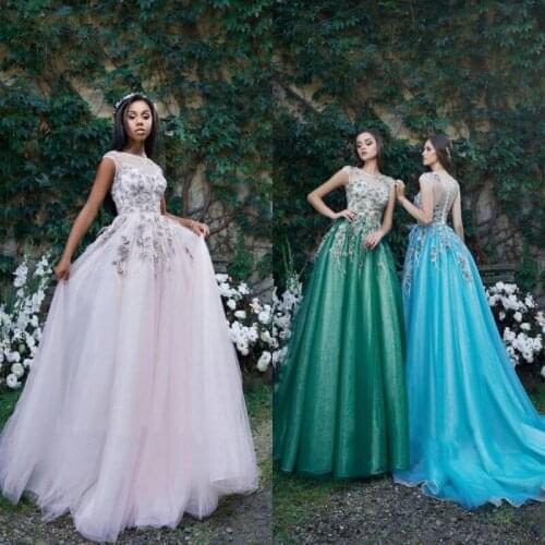 2019 Fashion Evening Dresses Jewel Lace Appliques Prom Gowns Custom Made Sweep Train A Line Party Dress