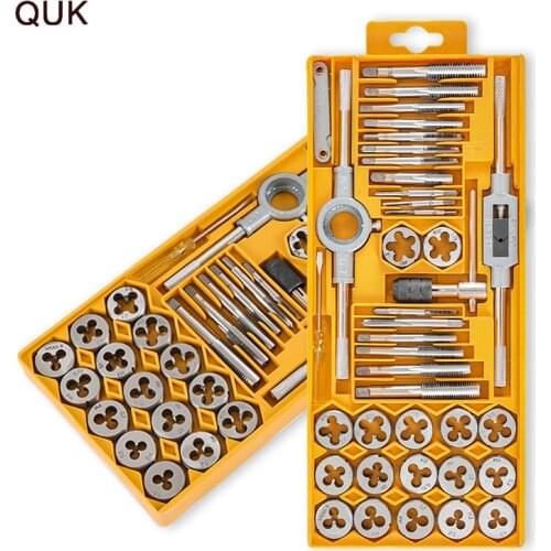 QUK Tap & Die Set 40 Pcs M3-M12 Screw Threading Metric Manual Drilling Tapping Wrench Industrial Grade Repair Hand Tools Kit