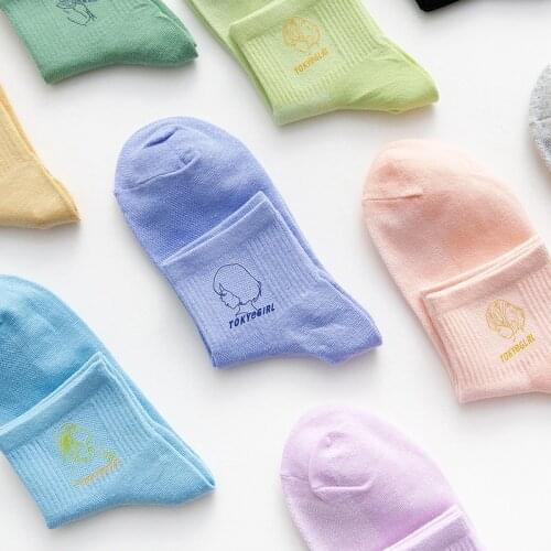 Female Socks Color Cartoon Avatar Female Socks Solid Color Female Crew Casual Cotton Japanese Fashion Spring And Autumn Men Sock