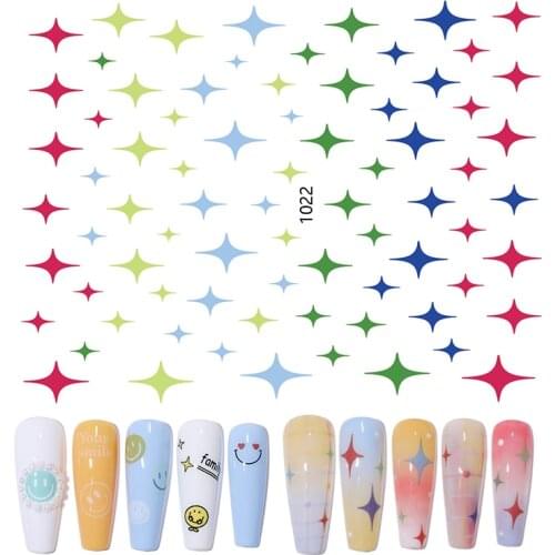 2021 New Love Star Cartoon Smiley Rainbow Nail Sticker Peach Heart Cute Small Pattern Nail Decoration Appliqueplique