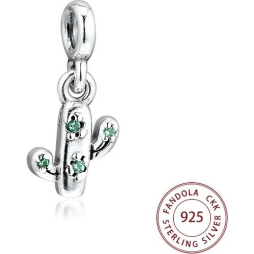 Fandola 925 Sterling Silver My Lovely Cactus Dangle Charms Small Hole Beads for Jewelry Making Fits Original Me Bracelet Kralen