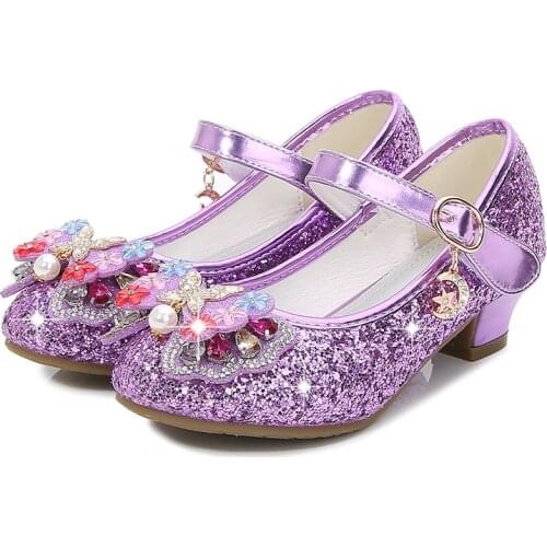 Girls Flower Casual Glitter Children Shoes Butterfly Knot Princess Kids Leather Shoes