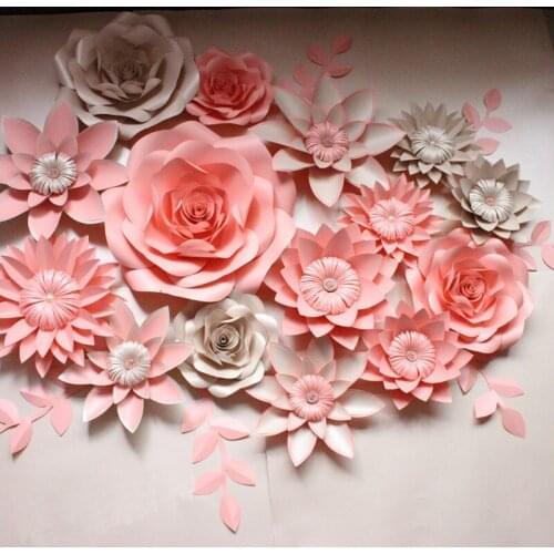 Pink Artificial Cardboard Paper Rose flower wall wedding decoration Wedding flower backdrop