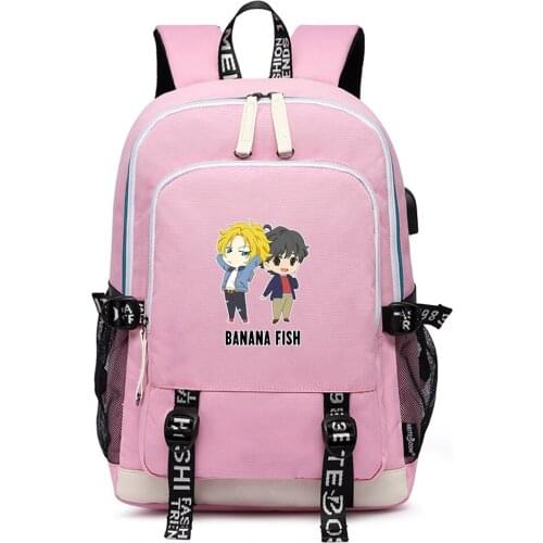 BANANA FISH Anime Bookbag Large School Bags Kawaii Women Backpack Ash Lynx Oxford Travel Bagpack USB Port Laptop Back Pack