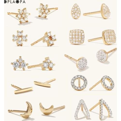 DPLAOPA 925 Sterling Silver Gold Plated Celestial Studs Earring Zircon Pave Cushion Piercing Pear Bar Line Clips Small Women