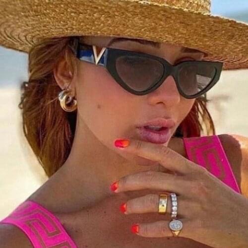 Black cat eye sunglasses women fashion acetate gradient grey lens women eye wear