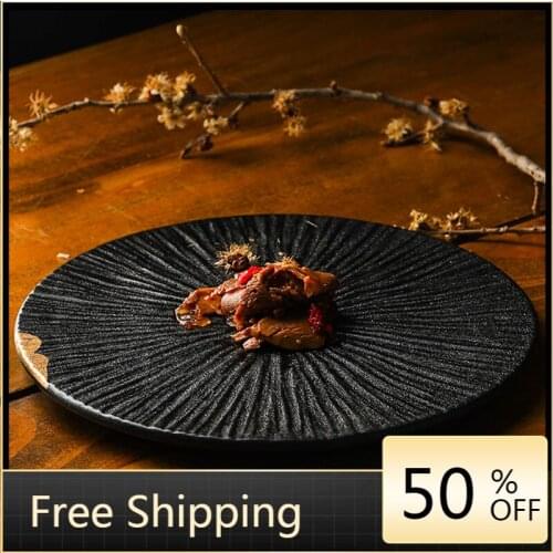 Modern Black Dinner Plates China Flat Designer Porcelain Decorative Dishes Food Japanese Plate Set Talheres Restaurant HX50DP