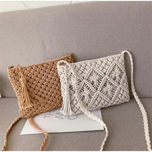 Literary Bohemian Tassel Hand Messenger Bag Cotton Rope Cotton Thread Bag Oblique Back Shoulder Hand Straw Woven Bag