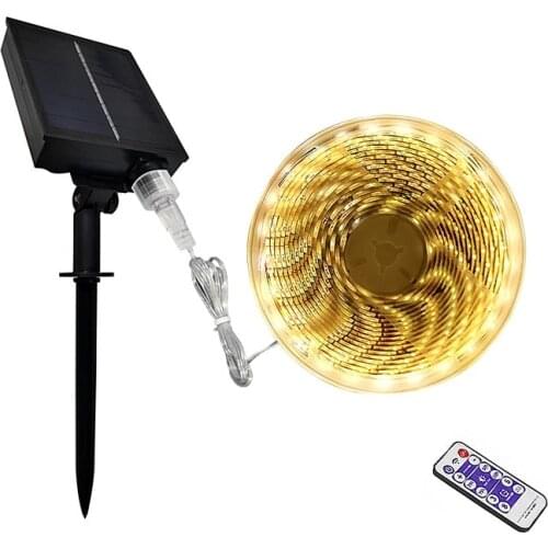 Gylbab 8 Modes Remote Control Solar Leds Strip Light 5m 300 Outdoor Waterproof Night For Garage Garden Lawn Lamps