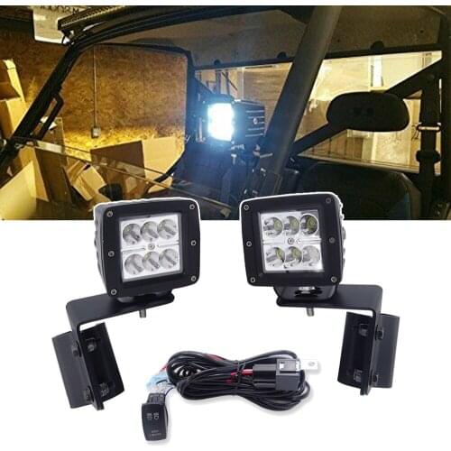 3 Inches 18W LED Work LIghts with Wiring kit and Pro-fit Cage Pillar Mount Bracket Fit 2013-2019 Polaris Ranger 1000/XP 900 570
