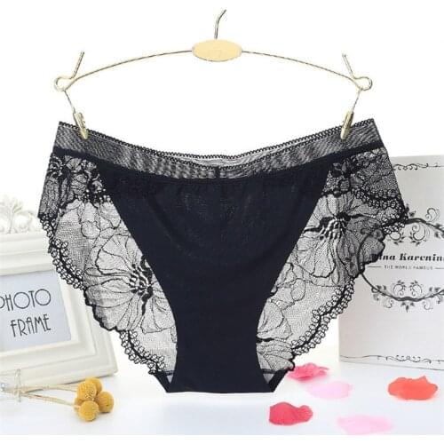 Fashion Sexy Mid Waist Panties Women No Trace Large Size Transparent Lace Triangle Briefs Wholesale Lots Bulk
