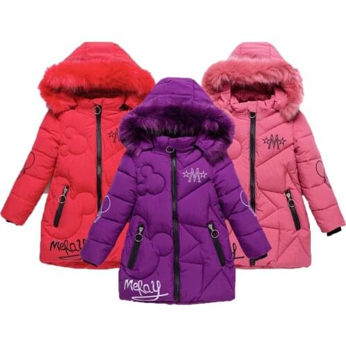 Winter Keeping Warm Hooded Girls Jacket Teenager Long Windbreaker Coat For Girl Fur collar Plus Velvet Long Style Outerwear