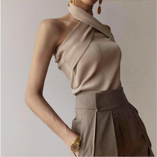 Women Sleeveless Sexy Sweater Halter Off Shoulder Slim Knitted Tops Female Fashion Top