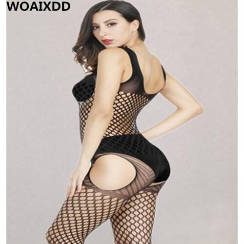 Women Sexy Fishnet Open Crotch Bodysuit Erotic Mesh Bodystockings Porn Hollow Out Pantyhose Lingerie Crotchless Underwear