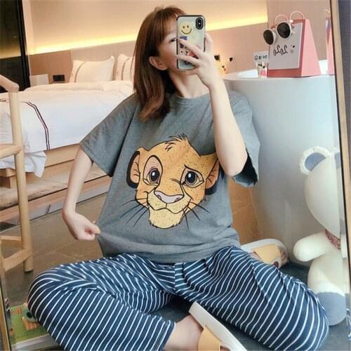2020 new pajamas suit female summer short-sleeve trousers Korean cartoon home service suit kimono robe pijamas women nightwear