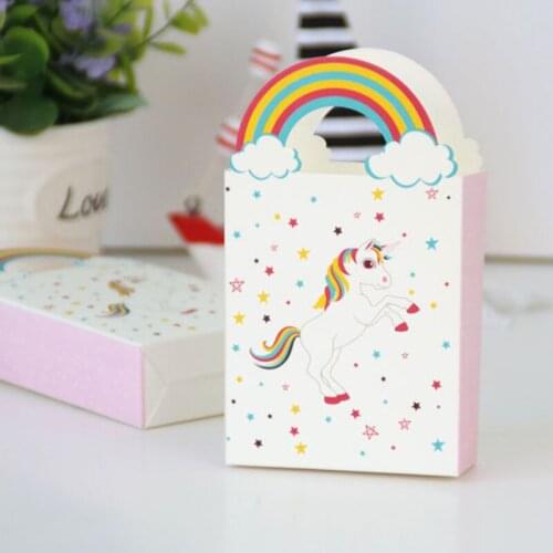5pcs Unicorn Bag Paper Candy Gift Box Rainbow Handles Candy Box With Ribbon Baby Shower Party Food Packaging Favor Bags Box