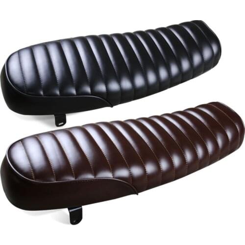 64cm University Retro Motorcycle Black Leather Cafe Racer Vintage Gel Flat Cushion Seat Saddle