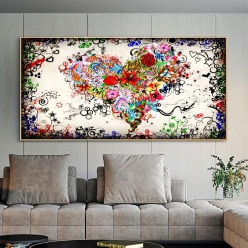 Abstract Colorful Heart Flowers Canvas Painting Modern Posters and Prints Wall Art Pictures for Living Room Home Decor Unframed