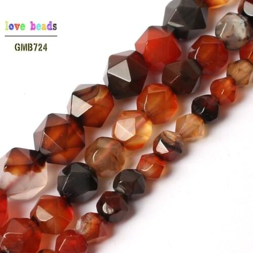 Natural Stone Beads Faceted Multicolor Red Strip Round Loose Beads For Jewelry Making Bracelet 6/8/10mm 15inches