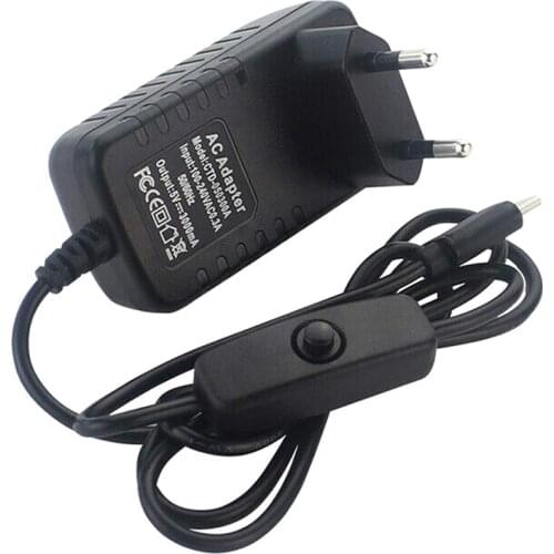 For Raspberry Pi 4B Power Supply 5V 3A Type-C Power Adapter with ON/OFF Switch USB-C Charger EU Plug