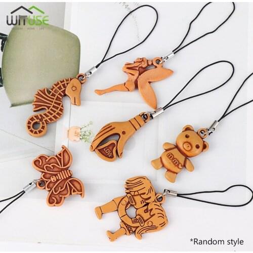 Keychain Pendant/Phone Charm New Cute Doll Cartoon Imitation Wood Pendant Couple Ins Key Ring Backpacks Mini Random Figurines