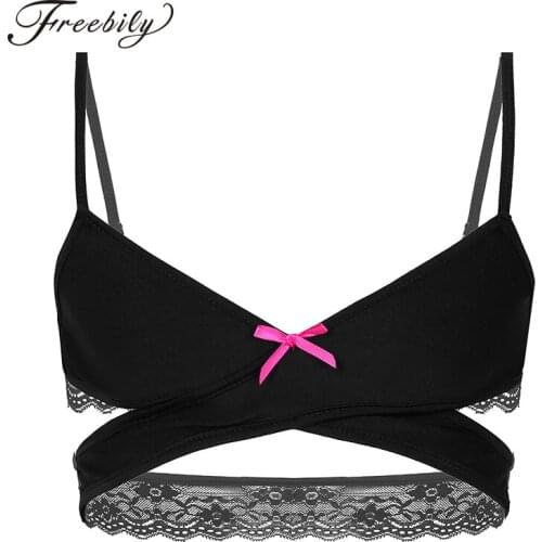 Mens Sissy Bra Tops Lingerie Night Underwear Adjustable Spaghetti Straps Cross Over Back Wire-free No Padded Bra Tops Bralette