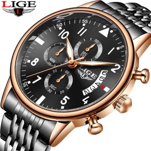 LIGE 2020 New Watch Fashion Quartz Clock Top Brand Luxury Military Male Watches Mens Sports Waterproof Clock Relogio Masculino