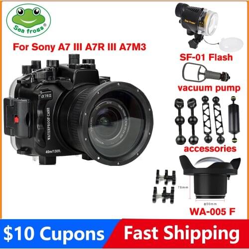 Seafrogs 40m/130ft Underwater Camera Housing Case For Sony A7 III A7R III A7M3, Waterproof Case w/Fisheye Flash Vacuum Pump ETC