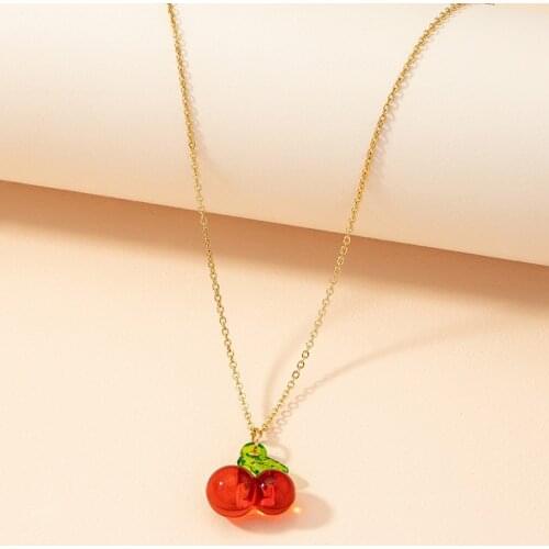 Ins Gold Chain Red Acrylic Fruit Cherry Choker Pendant Choker Necklaces Trendy Korean Fashion Women Party Jewelry