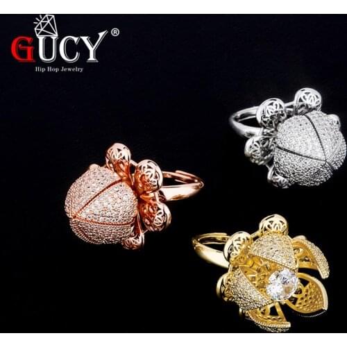 GUCY Flowers Rings For Women Gold Color Charm Cubic Zirconia Fashion Hip hop RIng Rock Jewelry