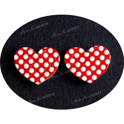 16mm Polka Dot branches Heart Shape Image Painted Wooded Laser Cut Cabochon to make Rings, Earrings, Bobby pin, pendant