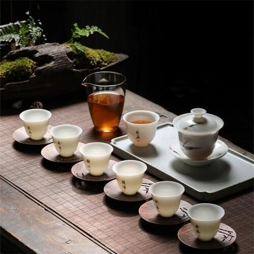 Suet Jade Kung Fu Tea Set Dehua White Porcelain Home Living Room Office Ceramic Tea Cup Home Exquisite Office Supplies