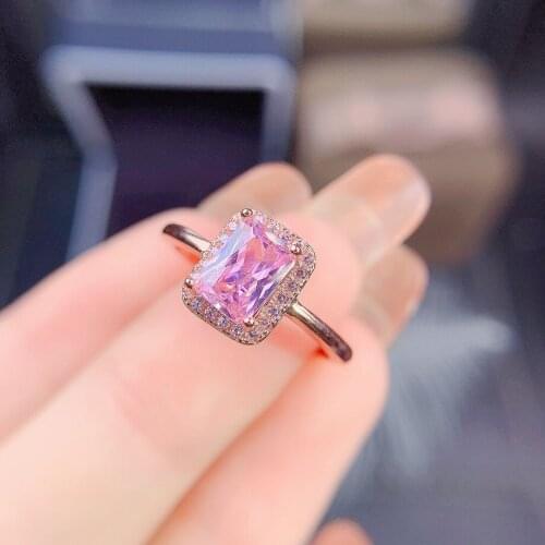 Moissanite Ring Pink Diamond 5x7mm Rectangular Large Grain High Fire Color Luxury Exquisite S925 Sterling Silver Engagement