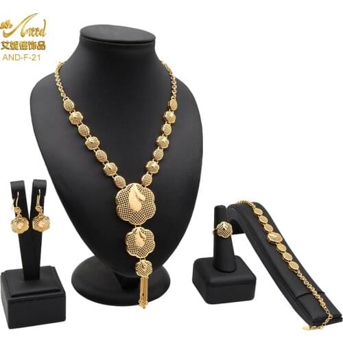 ANIID African Bridal Jewelery Set Fashion Necklace Bracelet Ring Earring Woman Wedding Birthday Party Ethiopian Dubai 24K Gold
